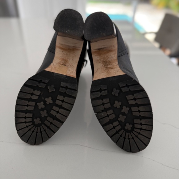 Jimmy Choo DART Black Leather Mid Calf Distressed Boots Block Heel - Picture 9 of 11